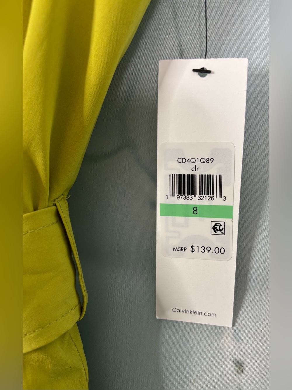 Calvin Klein Chartreuse Yellow Flutter Sleeve Belted Jumpsuit Size 8 NWT - Picture 10 of 16